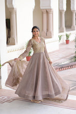 Thumbnail for Anaita Grey Silk Readymade Anarkali Suit with Sequence & Embroidery Work - Dista