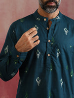 Thumbnail for trueBrowns Men's Blue Ikat Print Mandarin Collar Kurta Co-ord set
