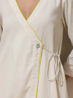 Thumbnail for trueBrowns Off White Cotton Linen Angrakha Kurta Pant Set