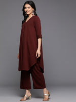 Thumbnail for Varanga Women Maroon V Neck Kurta Set - Distacart