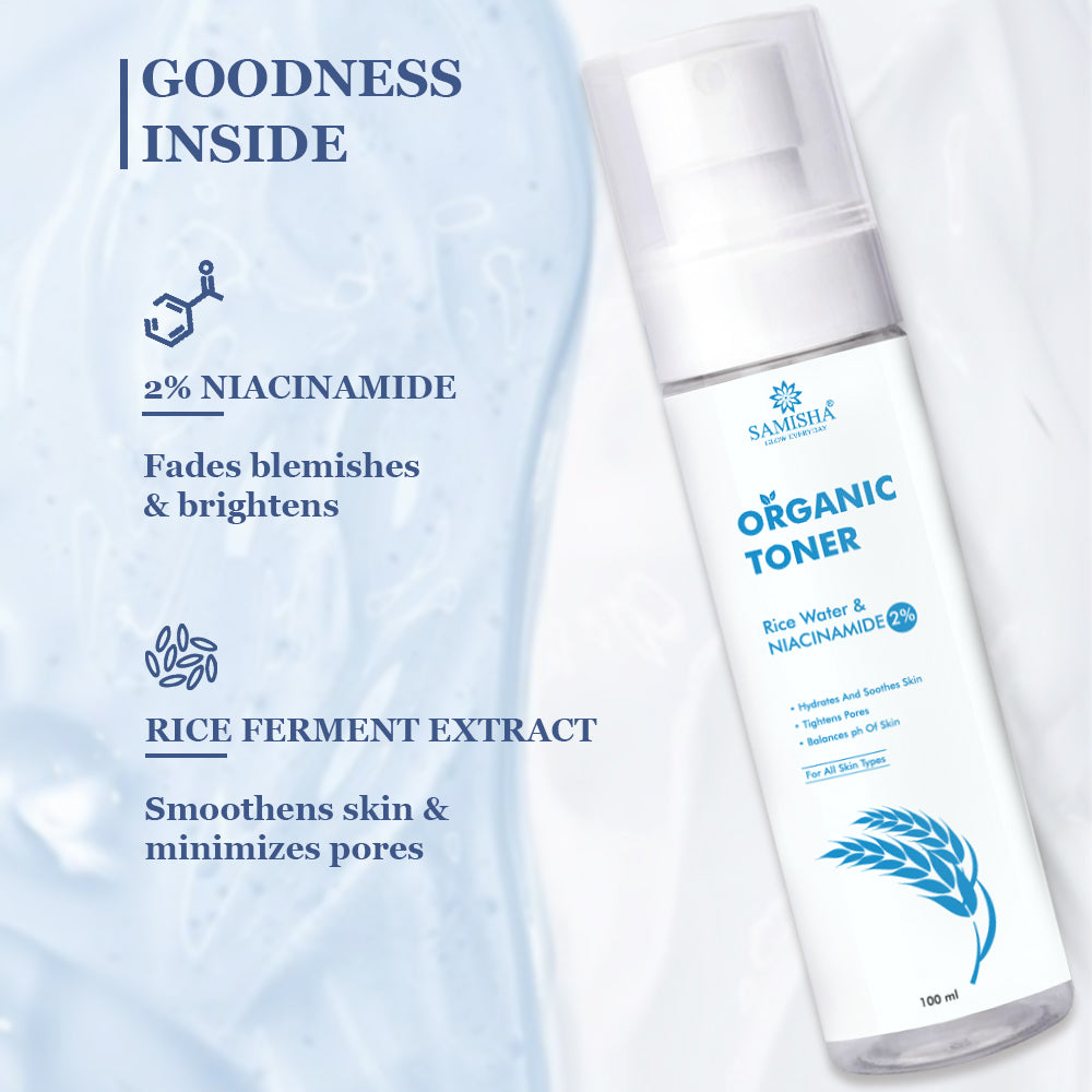 Samisha 2% Niacinamide & Rice Water Organic Face Toner - Distacart