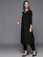 Thumbnail for Varanga Women Black Solid A-Line Kurta Paired With Tonal Bottom - Distacart
