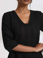 Thumbnail for trueBrowns Black Cotton High Slit Kurta Set
