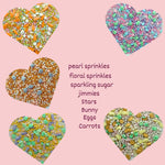Thumbnail for confect easter sprinkles edible white pink and gold pearls vermicelli easter bunny stars pack of 5 100gms