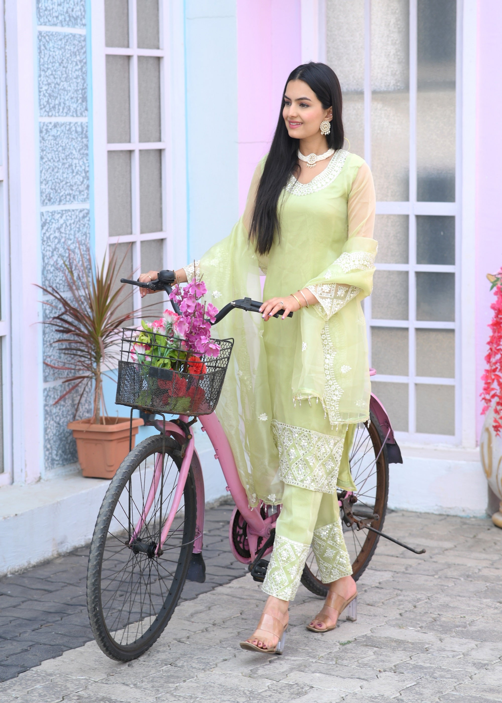 Teeya Creation Pista Color Organza Silk Heavy Embroidery Work Fully Stitched Salwar Suit - Distacart