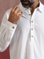 Thumbnail for trueBrowns Men's White Cotton Shirt Collar Stylized Kurta Co-ord set