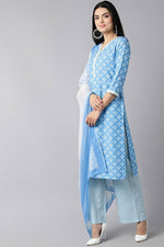 Thumbnail for Ahika Sky Blue Polyester Straight Kurta Palazzo With Dupatta