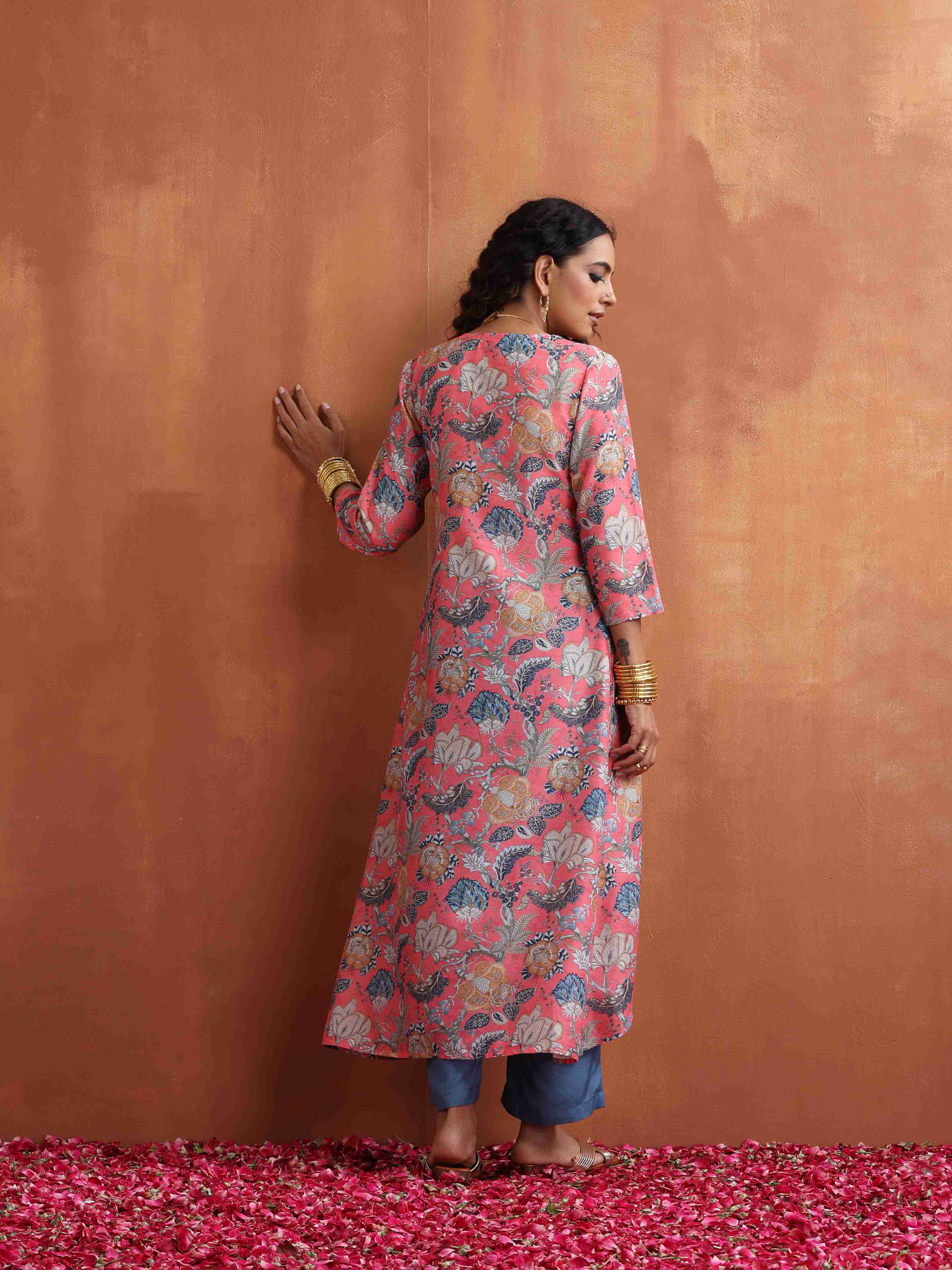 trueBrowns Orange Print A-line Kurta Set - Distacart