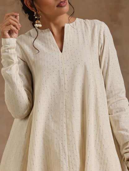 trueBrowns Ivory Gold Cotton Flared Co-Ord Set - Distacart