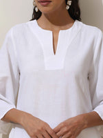 Thumbnail for trueBrowns White Cotton Linen Kurta Pant Set