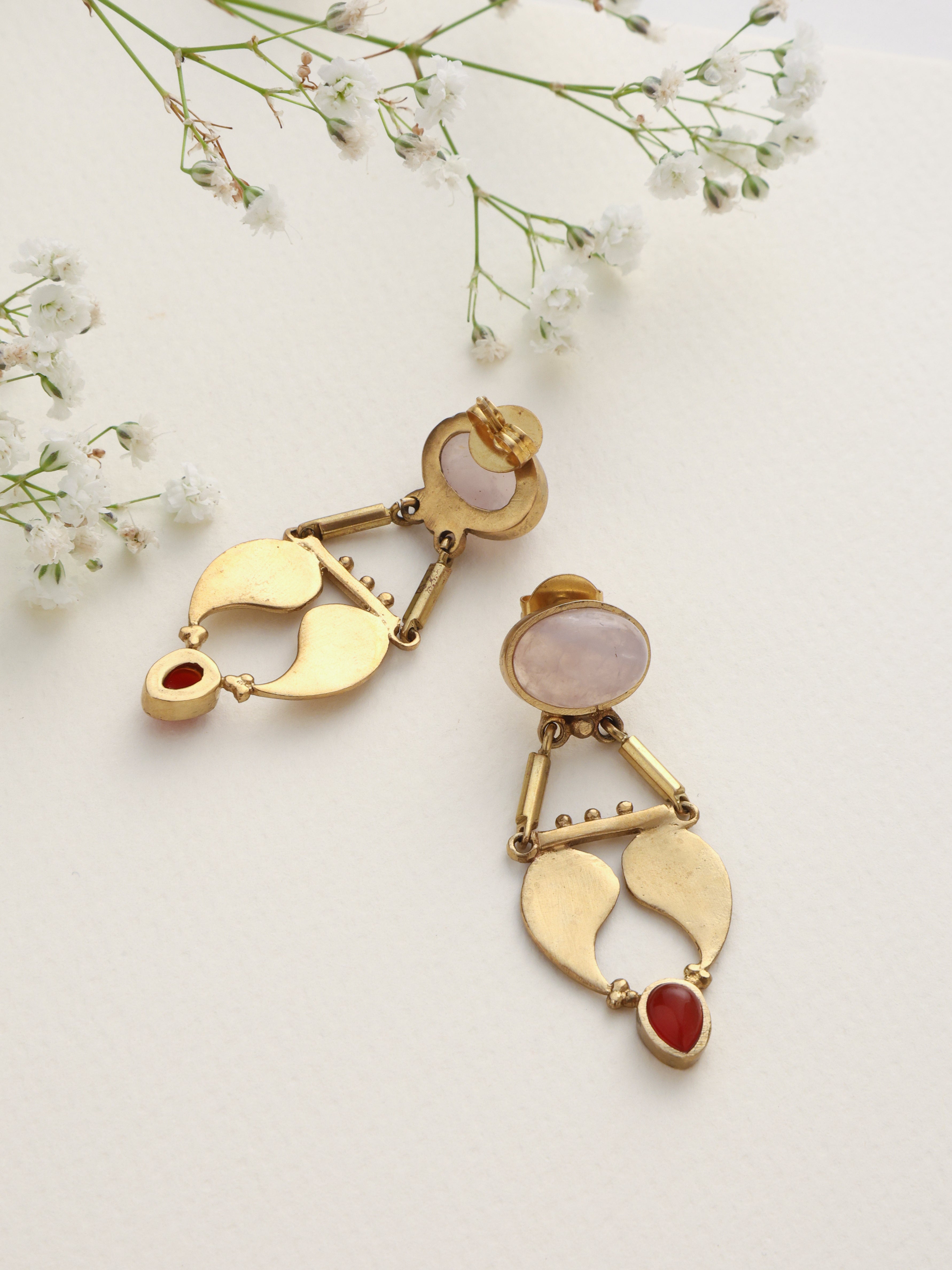 trueBrowns Brass Pink Stone Paisley Earrings - Distacart