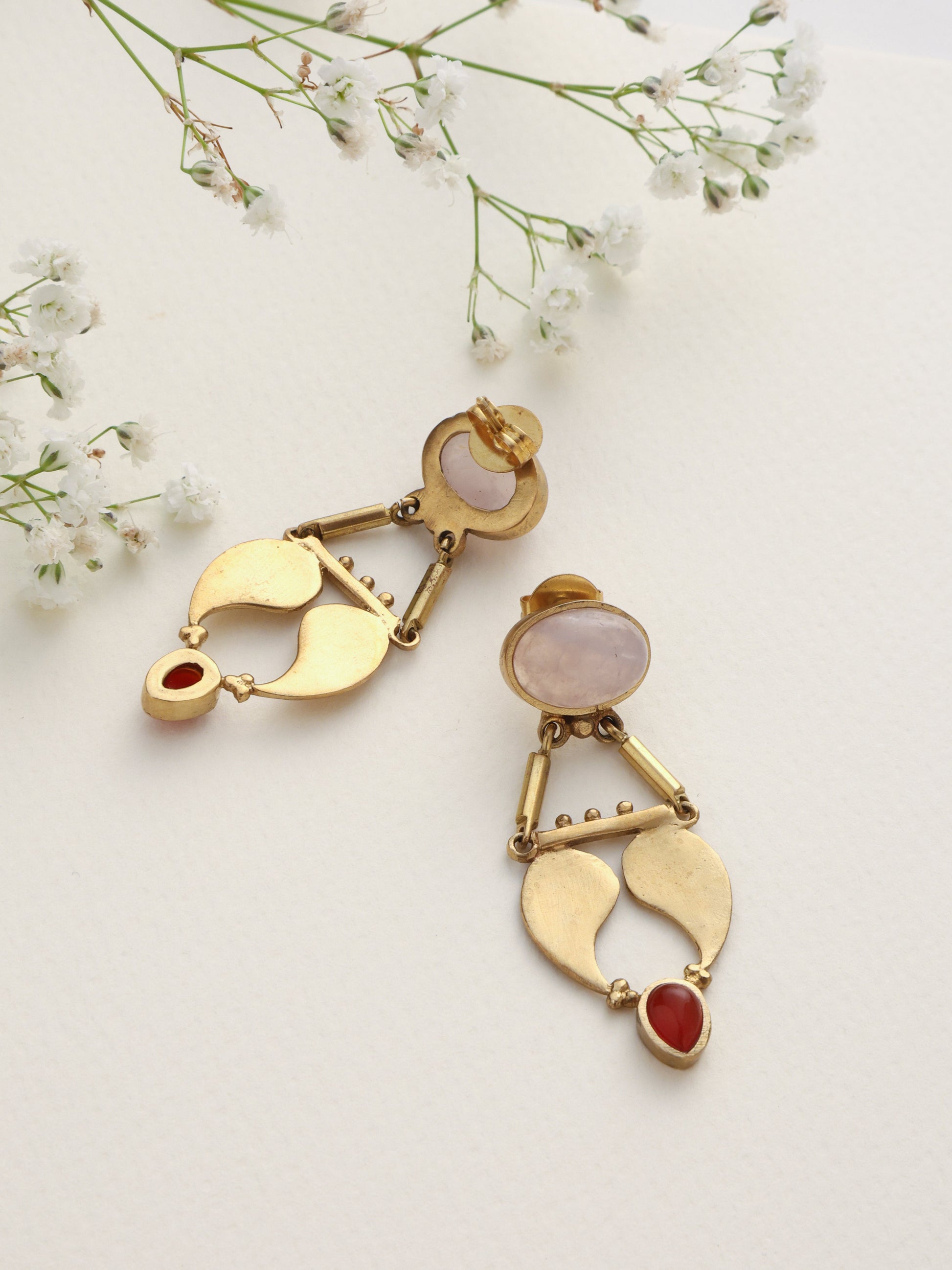trueBrowns Brass Pink Stone Paisley Earrings - Distacart