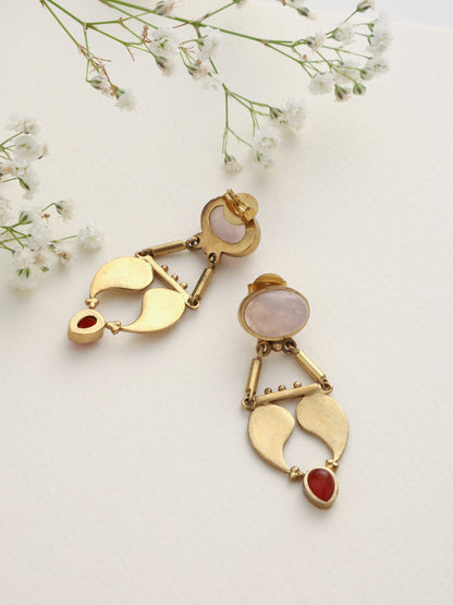 trueBrowns Brass Pink Stone Paisley Earrings - Distacart