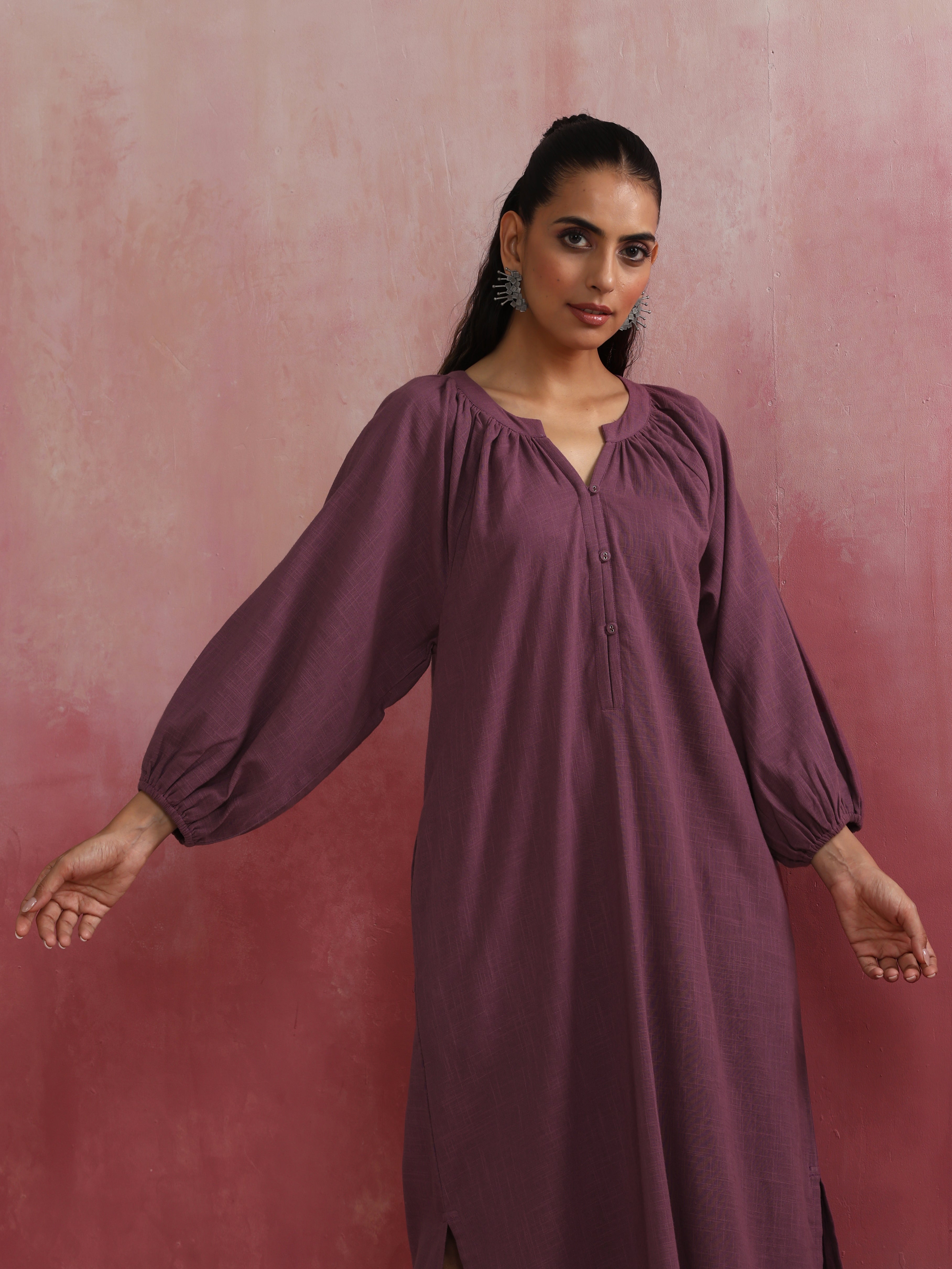 trueBrowns Light Purple Cotton Dobby Dress - Distacart