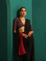 Thumbnail for trueBrowns Black Muslin Silk Diamond Printed Deep V-Neck Blouse - Distacart