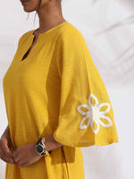 Thumbnail for trueBrowns Yellow Cotton Slub Embroidered Straight Kurta Set