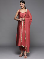 Thumbnail for Varanga Women Burgundy Strap Kurta With Tonal Bottom And Tonal Dupatta - Distacart