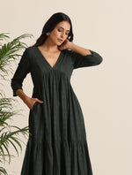 Thumbnail for trueBrowns Charcoal Cotton Dobby Tiered Dress - Distacart