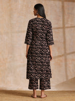 Thumbnail for trueBrowns Black Fish Bagru Print Cotton Angrakha Pant Set - Distacart