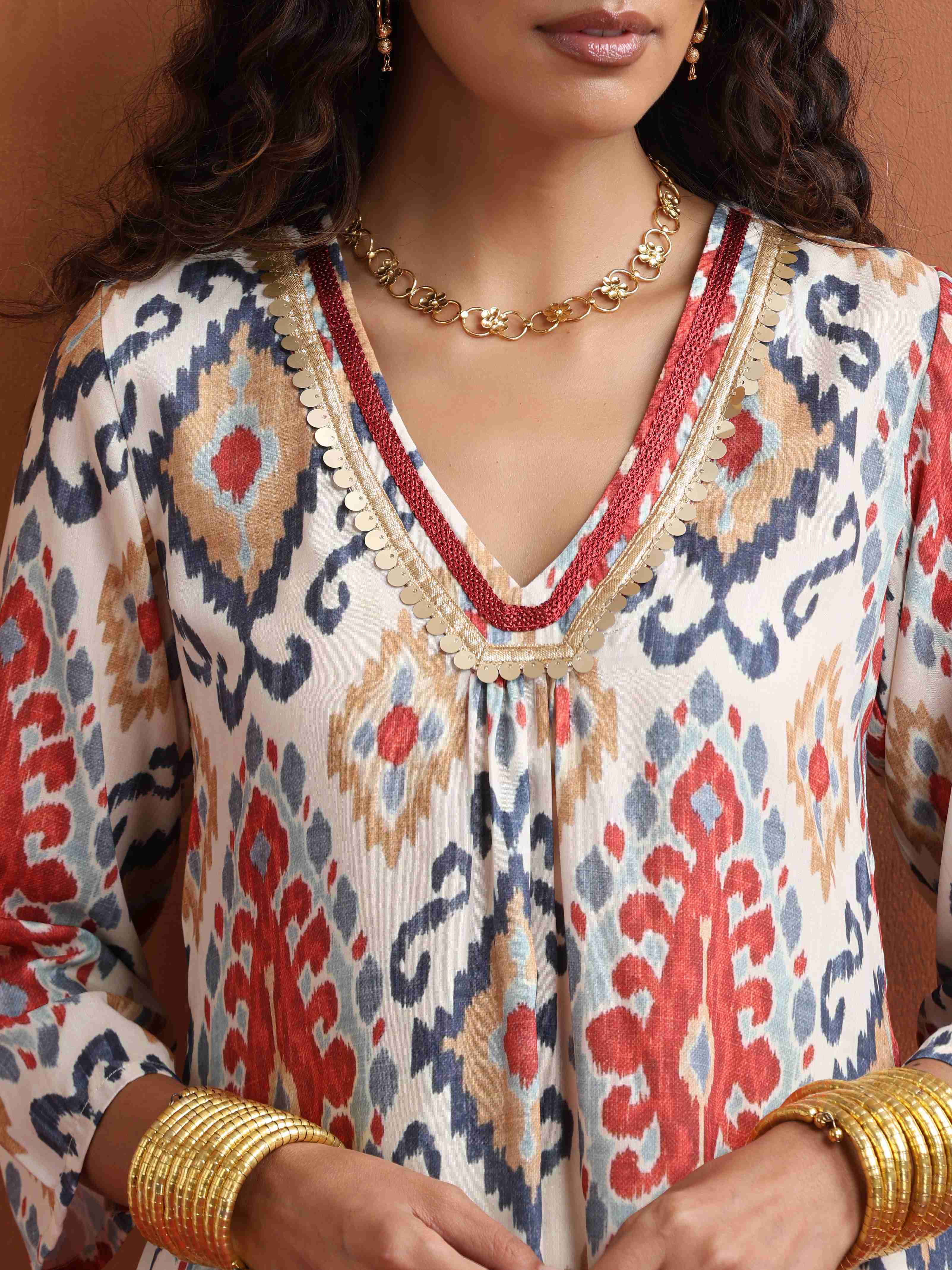 trueBrowns Off White Ikat Print Kurta Set - Distacart
