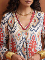 Thumbnail for trueBrowns Off White Ikat Print Kurta Set - Distacart