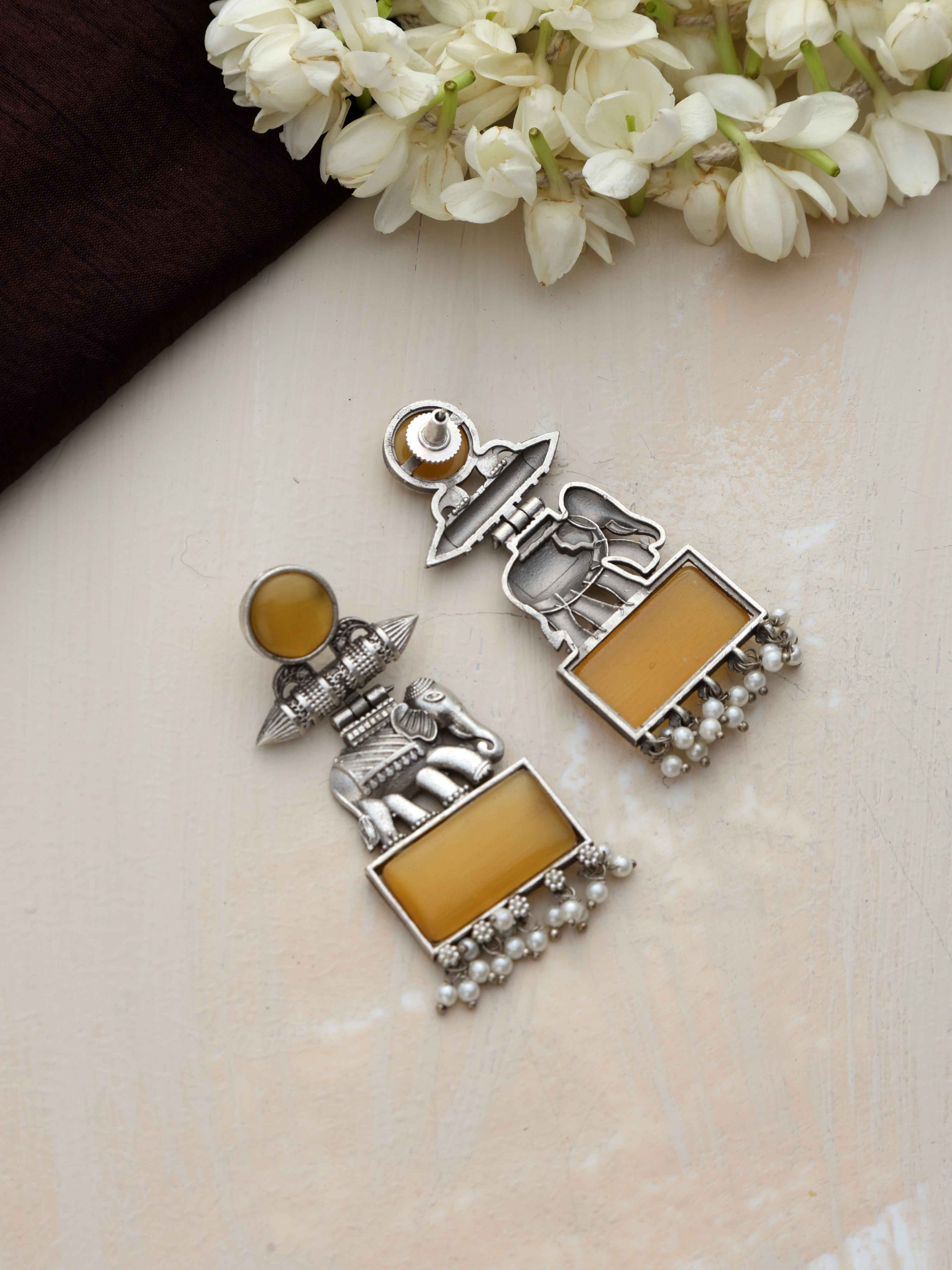 trueBrowns Silver Tone Yellow Stone Earrings - Distacart
