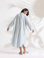 Thumbnail for trueBrowns White Cotton Multi Stripe Shirt Dress
