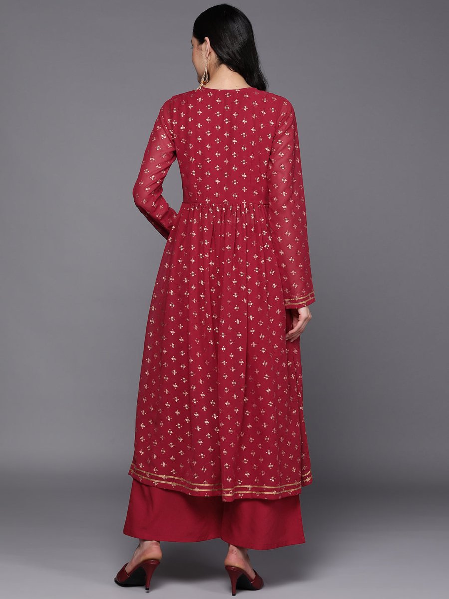 Ahalyaa Women Maroon Floral Empire Kurta with Palazzos - Distacart
