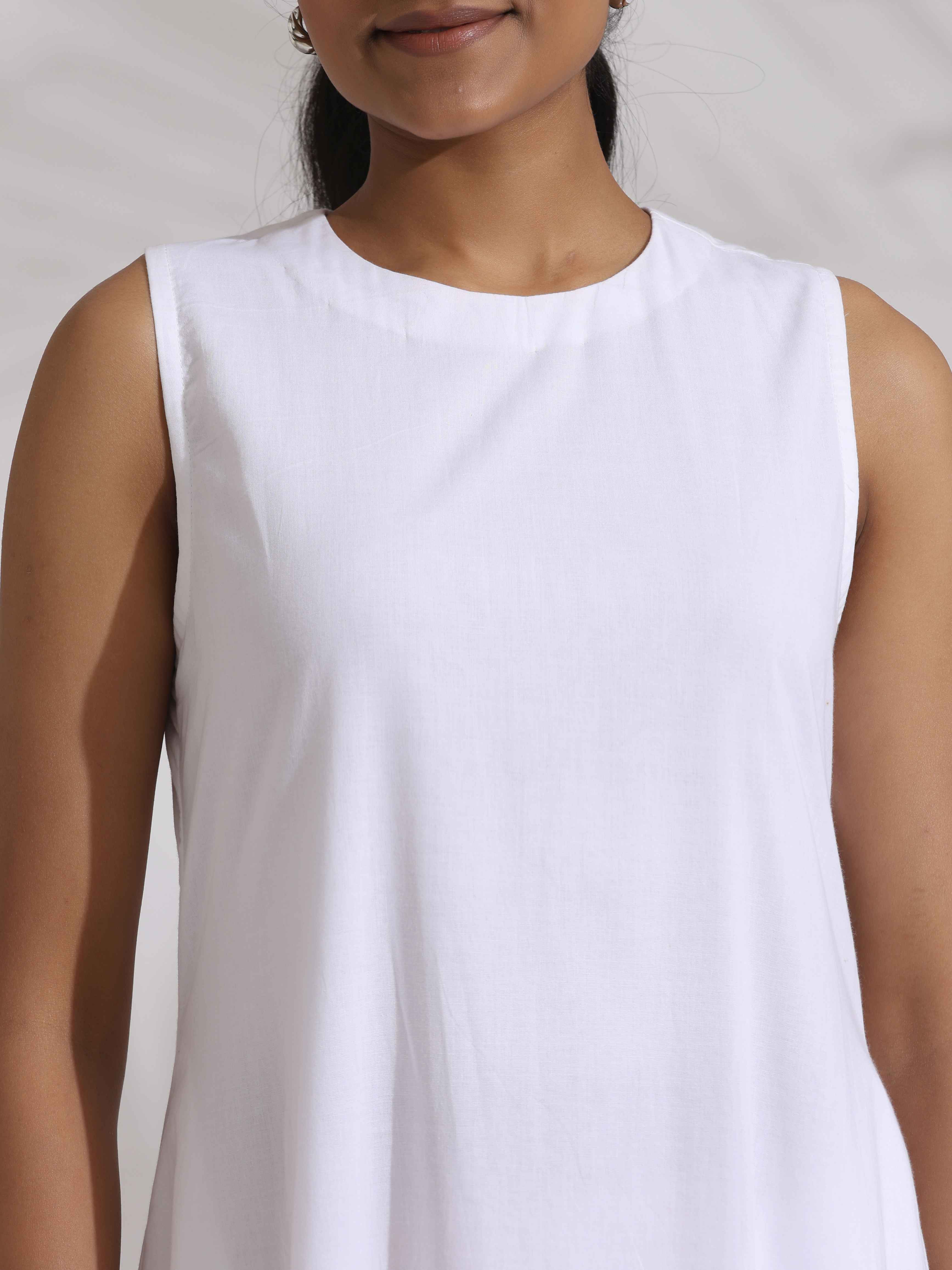 trueBrowns White Cotton Schiffli Tier Dress - Distacart