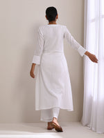 Thumbnail for trueBrowns White Dobby Angrakha Kurta Pant Set - Distacart