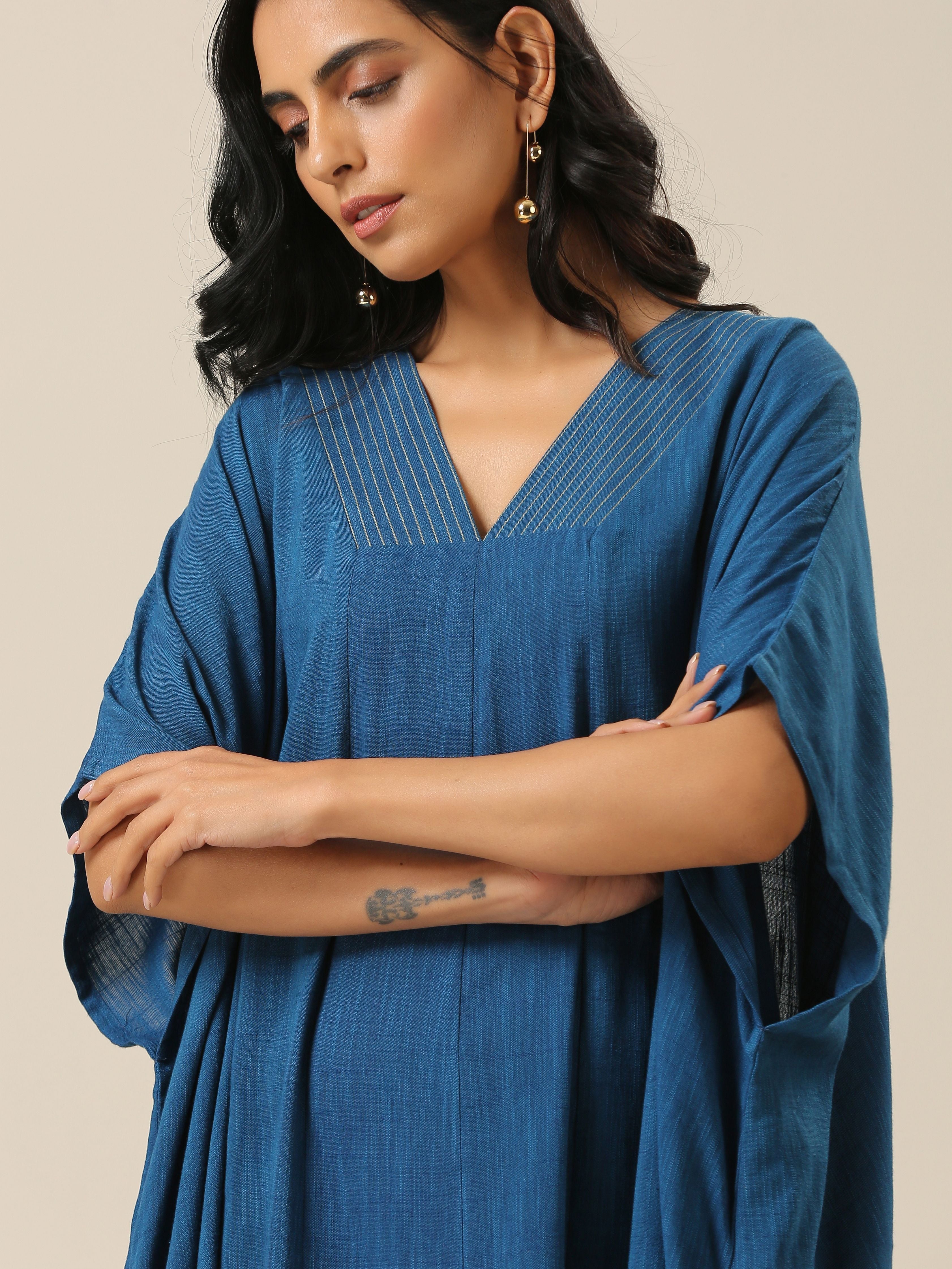 trueBrowns Classic Blue Panel Kaftan dress - Distacart