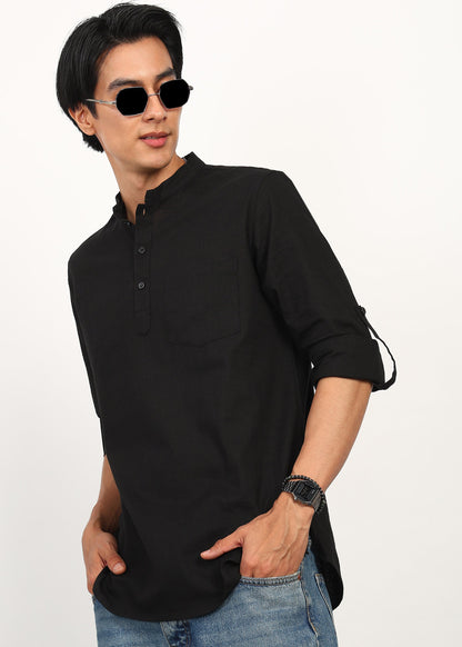 Fabmade Noir Linen Short Kurta - Distacart