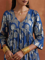 Thumbnail for trueBrowns Blue Metallic Flared Anarkali Kurta Set