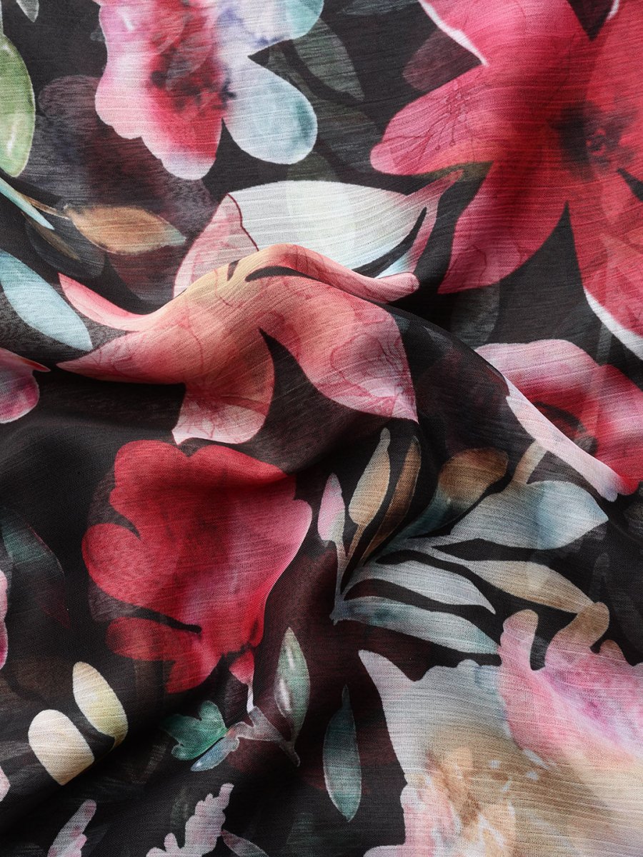 Ahalyaa Floral Poly Chiffon Saree - Distacart