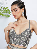 Thumbnail for House of Panchhi Navy Blue Georgette Sequins, Mirror And Thread Embroidery Lehenga Choli & Dupatta - Distacart
