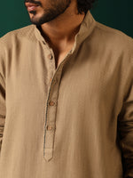 Thumbnail for trueBrowns Men's Beige Dobby Textured Kurta - Distacart