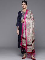 Thumbnail for Varanga Women Solid Round Neck Yoke Kurta Paired With Tonal Bottom And Contrast Dupatta - Distacart