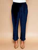 Thumbnail for trueBrowns Navy Blue Velvet Embroidered Kaftan Kurta Set