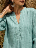 Thumbnail for trueBrowns Light Blue Cotton Dobby Relaxed Co-ord Set
