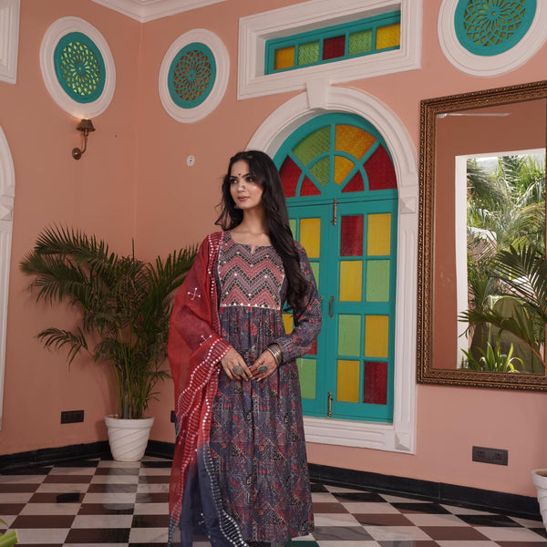 BulBul Torani Chanderi Red Kurta Set with Dupatta