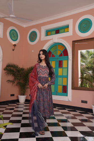BulBul Torani Chanderi Red Kurta Set with Dupatta