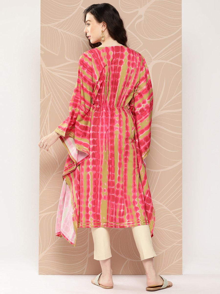 Ahalyaa Women Printed Flared Sleeves Gotta Patti Belted Detail Crepe Kaftan Kurta - Distacart
