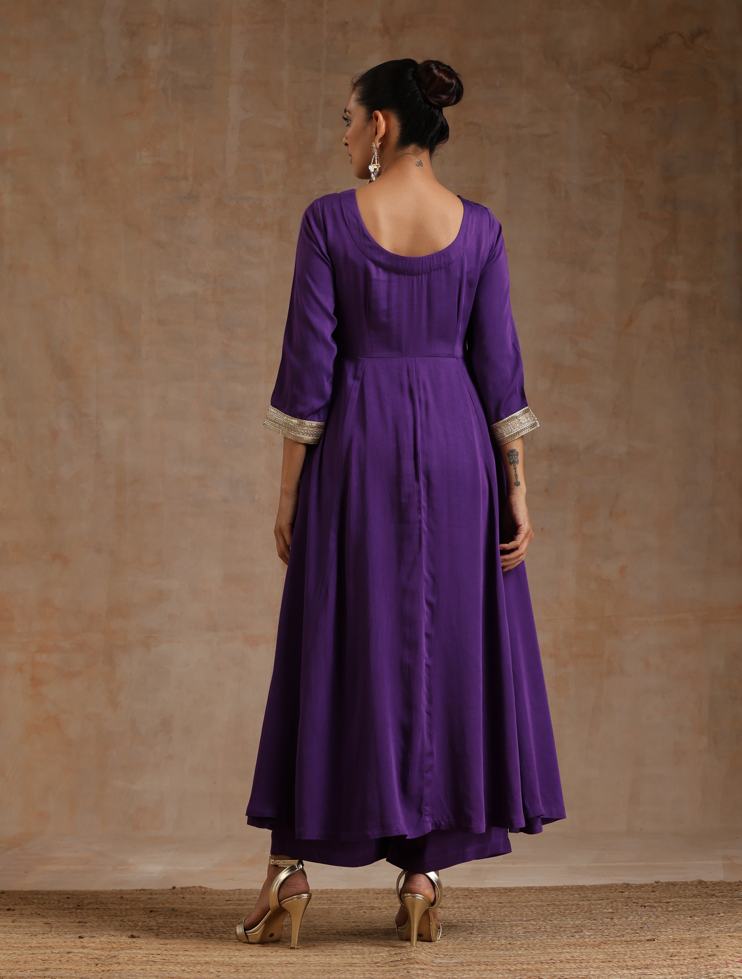 trueBrowns Violet Modal Satin Anarkali Set - Distacart