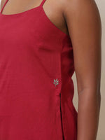 Thumbnail for trueBrowns Maroon Cotton Linen Kurta Co-Ord Set
