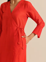 Thumbnail for trueBrowns Orange Dupion Blend Angrakha Kurta Pant Set - Distacart
