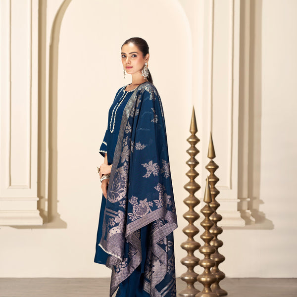 BulBul Almina Navy Silk Kurta Set with Dupatta