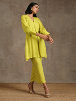 Thumbnail for trueBrowns The Penelope - Lime Green Solid Textured Co-Ord Set - Distacart