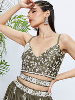 Thumbnail for House of Panchhi Teal - Georgette Sequins, Mirror And Thread Embroidery Lehenga Choli - Distacart