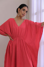 Thumbnail for trueBrowns Bright Pink Dobby Kaftan Dress - Distacart