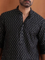 Thumbnail for trueBrowns Men's Black Cotton Dobby Kurta
